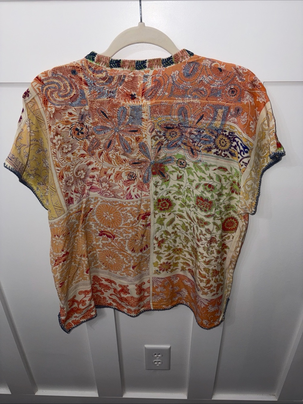Johnny Was Orange and Blue Paisley Henley Blouse - Picture 6 of 8